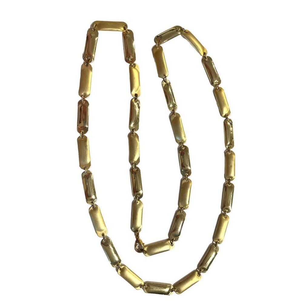 Goldtone 34" Matte and Shiny Rectangle Link Necklace